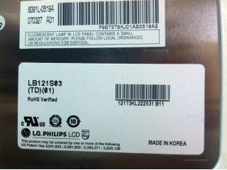LB121S03-TD01 12.1 인치 800 ((RGB) × 600 400 cd/m2 주파수 60Hz TFT-LCD, LCM