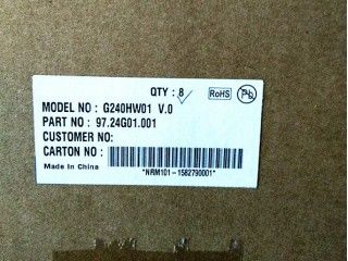 RGB 24 인치 300cd/m2 91PPI TFT LCD 패널 G240HW01 V0 89/89/89/89 (형)